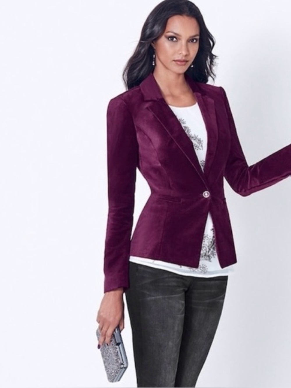 NWOT WHBM Plum Elegant Velvet Single-Button Blazer Size 6 Office Work Event